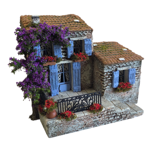 Accessoires de crèche artisanaux — four à pizza miniature, charrette et terrain de pétanque provençaux