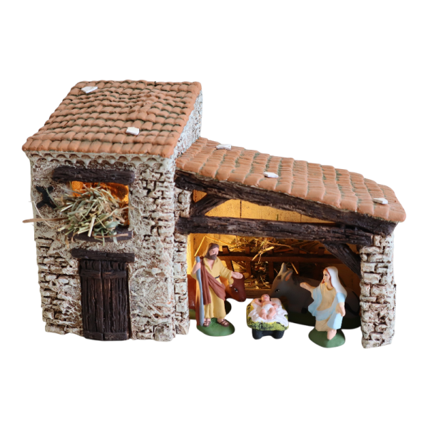 Décor miniature de village provençal pour crèche de Noël — cabanon, borie et restanques artisanaux