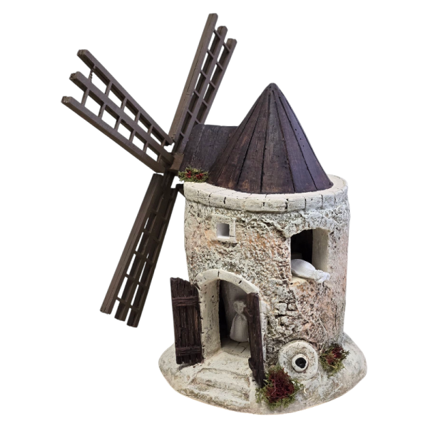 Composition d’un village provençal miniature avec moulins, maisons et santons artisanaux