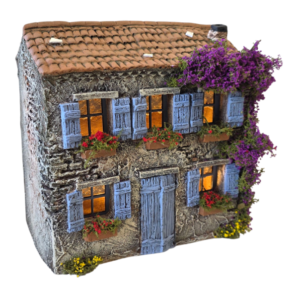 Maison de village miniature pour crèche provençale fabriquée artisanalement par L’Atelier de Fanny