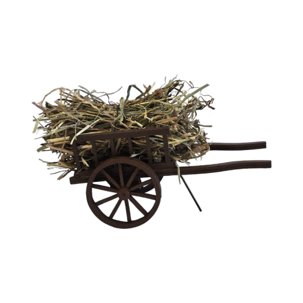 Charrette avec foin marron de Provence fabriquée en bois dans notre atelier à Aubagne pour votre décor de crèche de noël et vos santons de Provence 7cm 